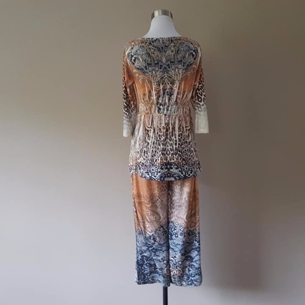 Lounge Set Leopard Print V Neck Elastic Pants Sm - image 7